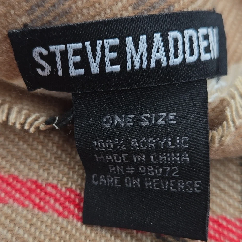 STEVE MADDEN NWT One Size Plaid Scarf Tan Cream Red Black